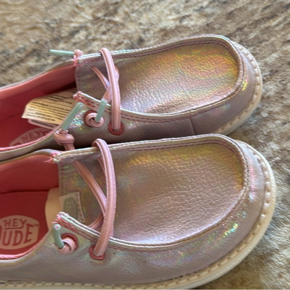 Hey Dude Kids Iridescent Pink Moccasins